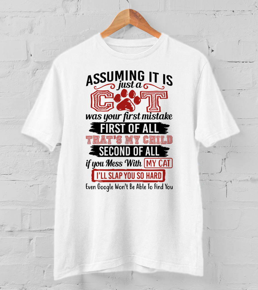 Assuming It Is Just A Cat Was Your First Mistake My Child Mess With My Cat I'll Slap You So Hard Even Google Can't Find You T-Shirt