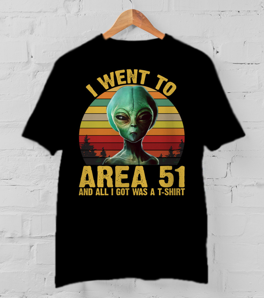 I Went To Area 51 And All I Got Was A T-Shirt With Funny Alien Retro Sunset T-Shirt