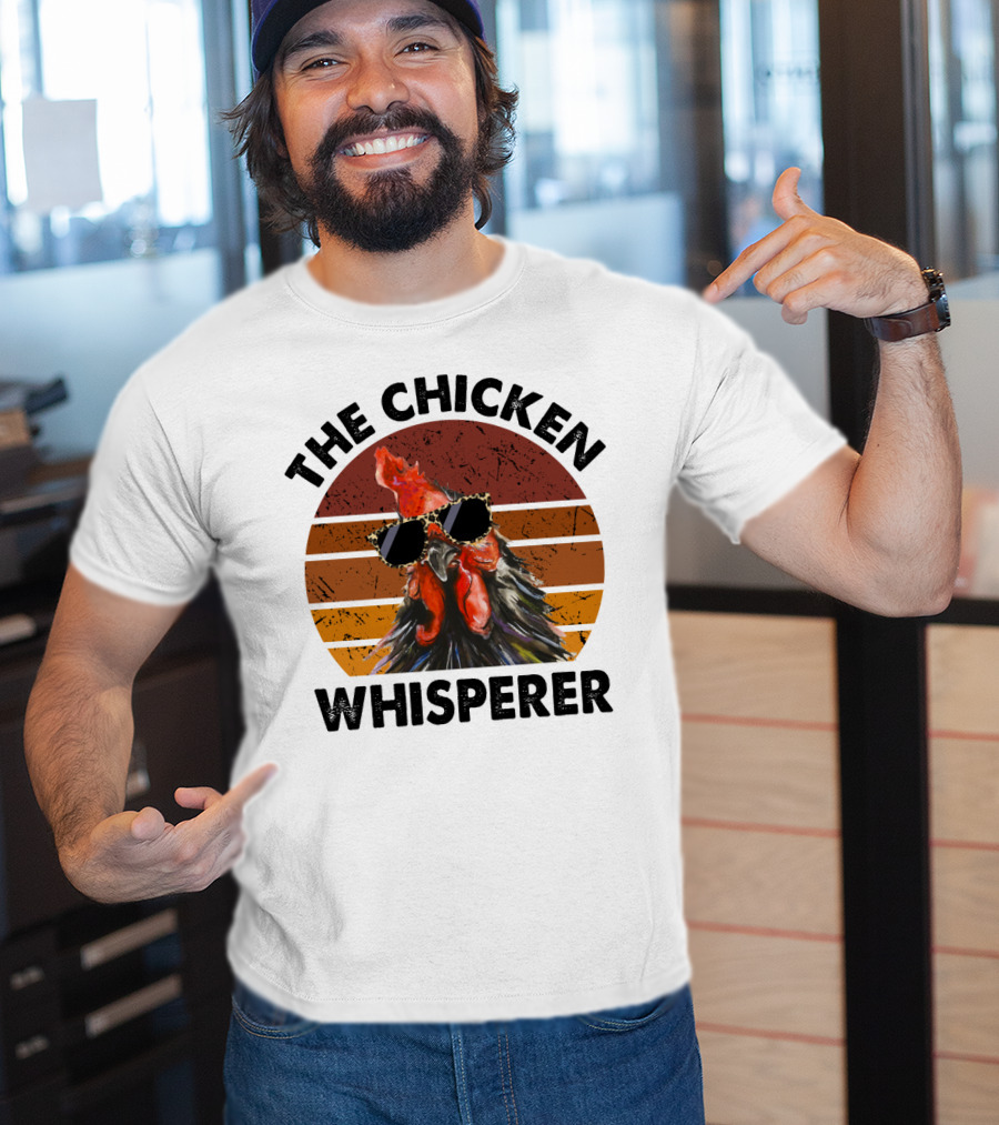 The Chicken Whisperer Retro Sunglasses Vintage Sunset Chicken T-Shirt
