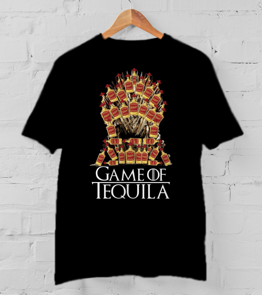 Game Of Tequila Sarcasm Parody For Drinking Fans Featuring Iconic Throne Made Of Liquor Bottles T-Shirt