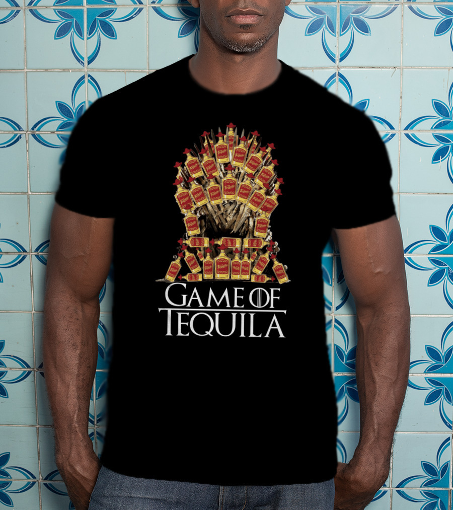 Game Of Tequila Sarcasm Parody For Drinking Fans Featuring Iconic Throne Made Of Liquor Bottles T-Shirt