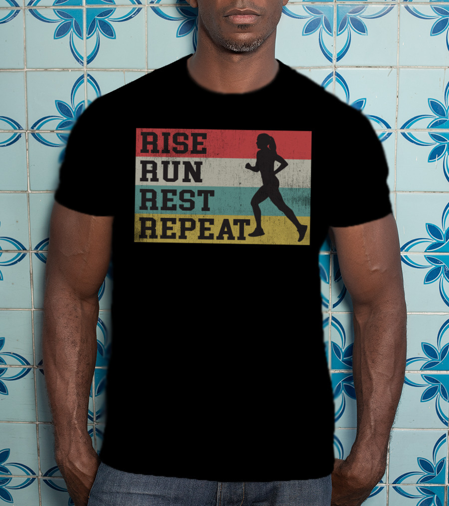 Rise Run Rest Repeat Funny Vintage Running Silhouette Girls T-Shirt