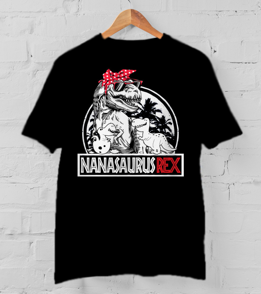 Nanasaurus Rex Funny Dinosaur Grandma With Red Bandana And Sunglasses T-Shirt