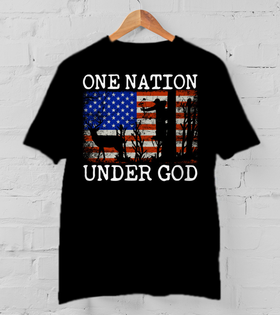 One Nation Under God American Flag Deer Hunting Bow Hunter T-Shirt