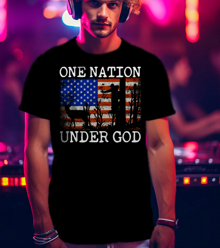 One Nation Under God American Flag Deer Hunting Bow Hunter T-Shirt