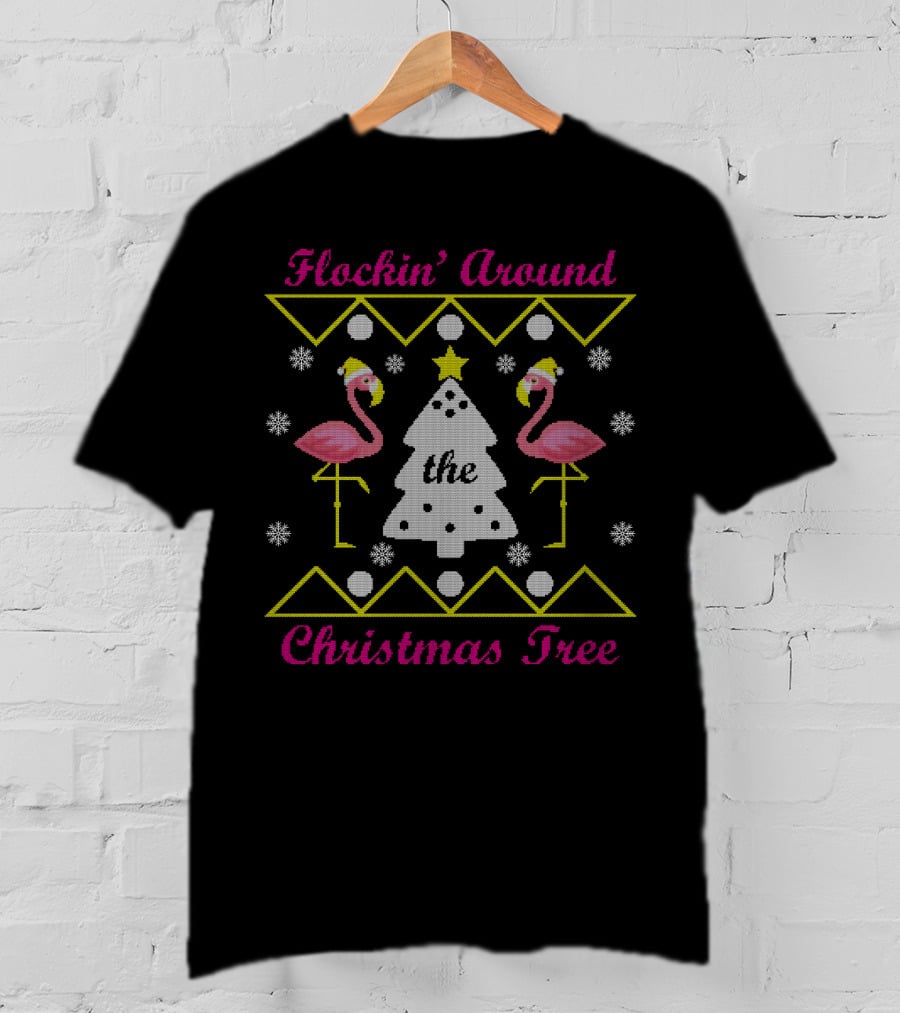 Flockin' Around The Christmas Tree Flamingo Holiday T-Shirt