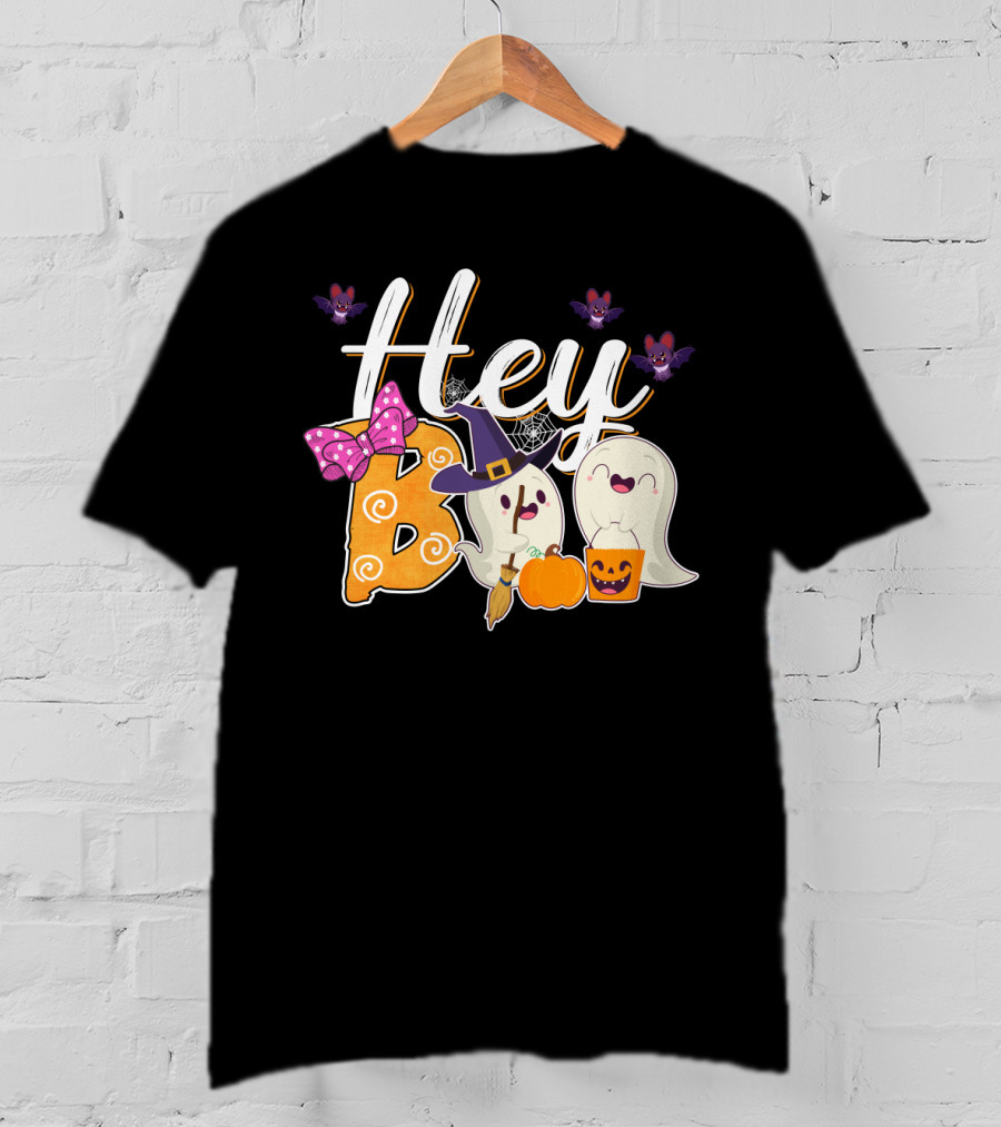 Hey Boo Ghosts With Pumpkins And Bats Simply Southern Halloween Collection T-Shirt