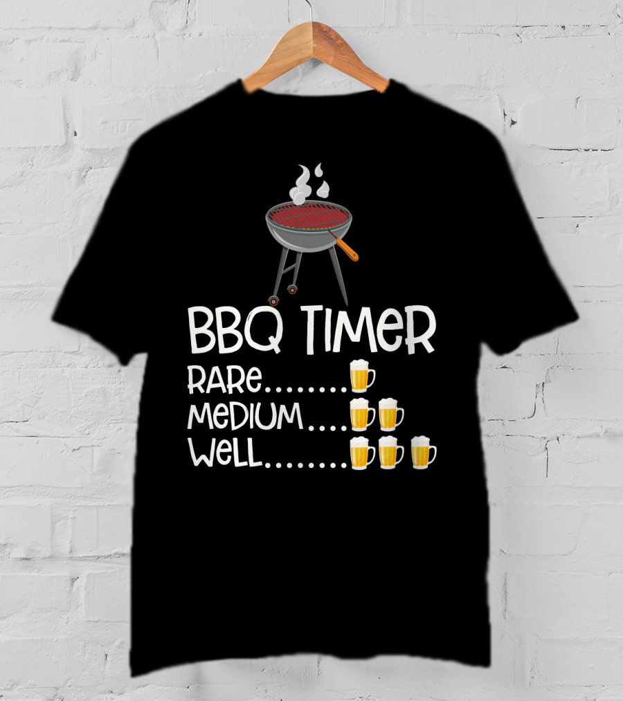 BBQ Timer Rare Medium Well Beer Mug Levels Grill T-Shirt