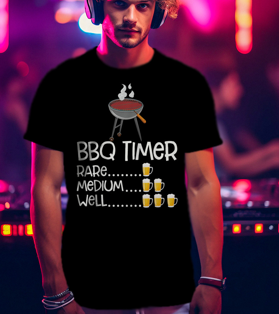 BBQ Timer Rare Medium Well Beer Mug Levels Grill T-Shirt