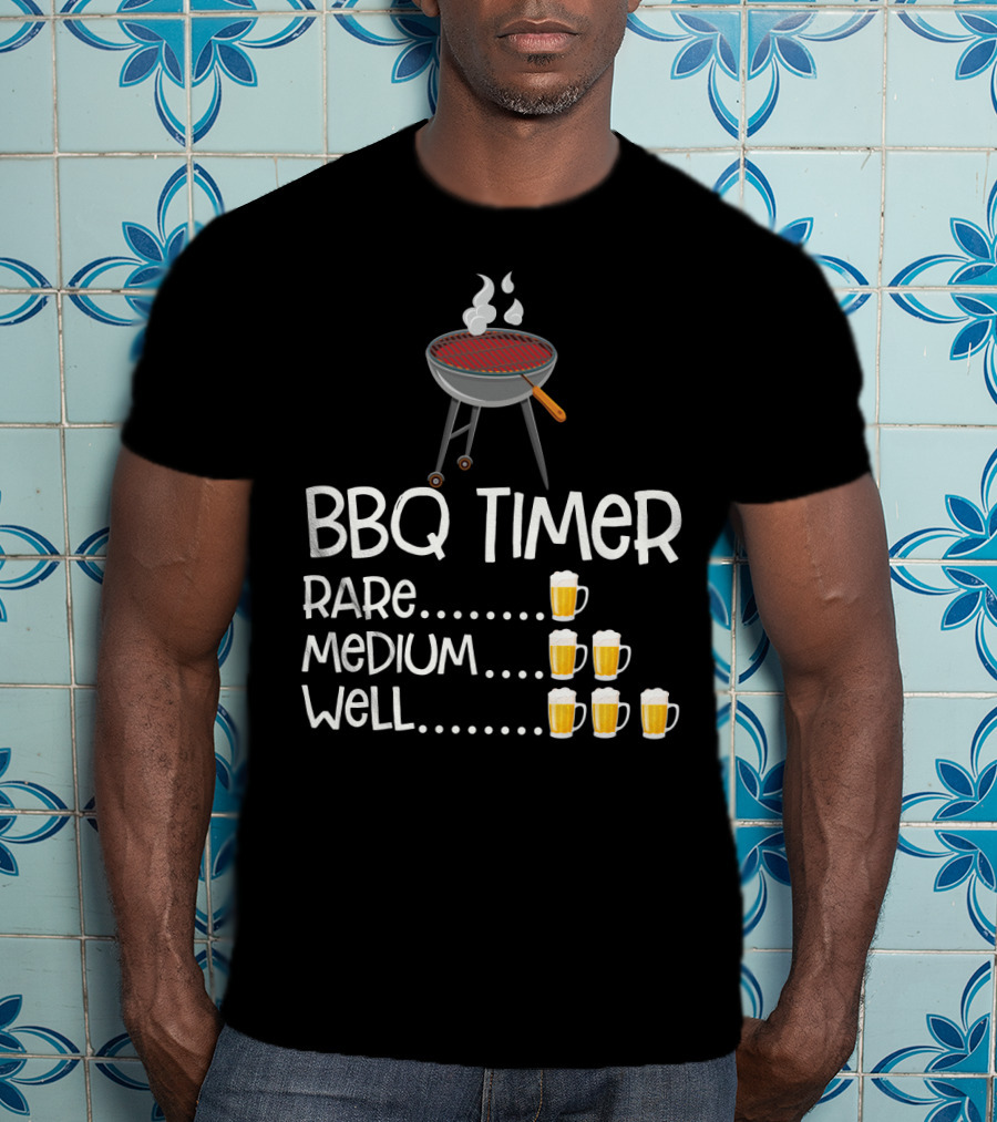 BBQ Timer Rare Medium Well Beer Mug Levels Grill T-Shirt