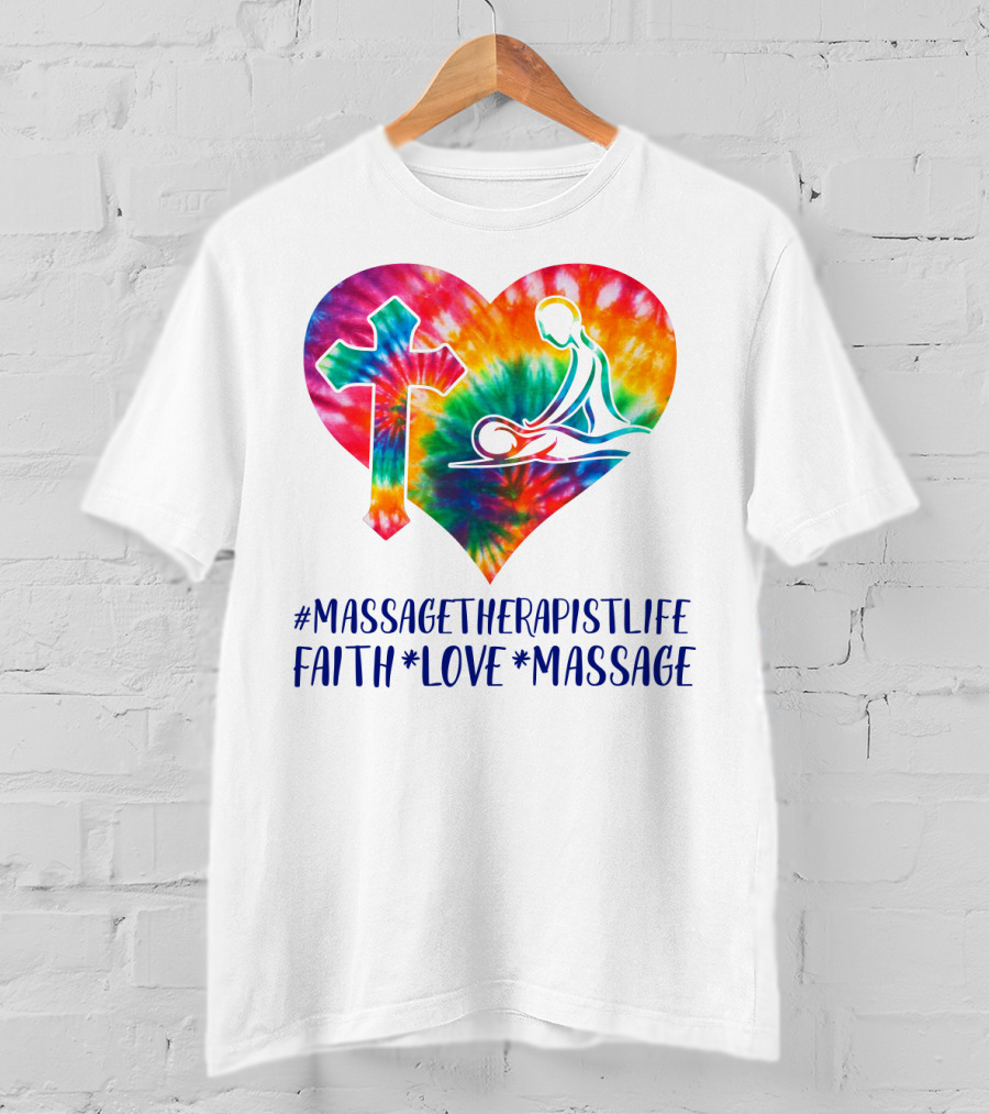 MassageTherapistLife Faith Love Massage Heart With Cross T-Shirt