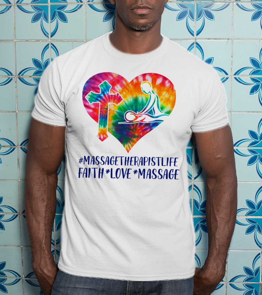 MassageTherapistLife Faith Love Massage Heart With Cross T-Shirt