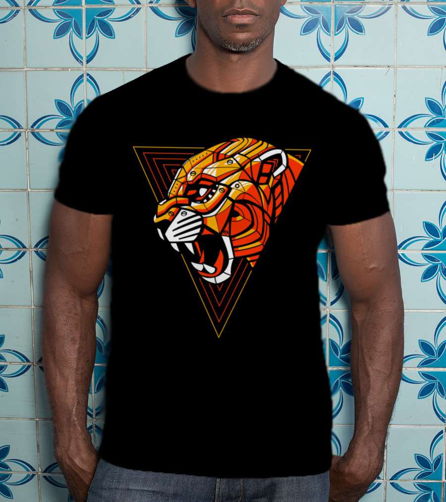 Leopard Punk Machine Geometric Triangle Roaring Face T-Shirt