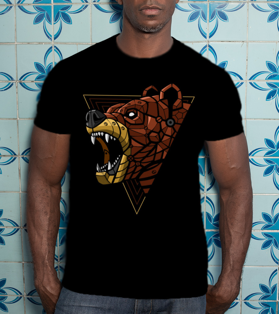 Cybernetic Geometric Roaring Bear Punk T-Shirt