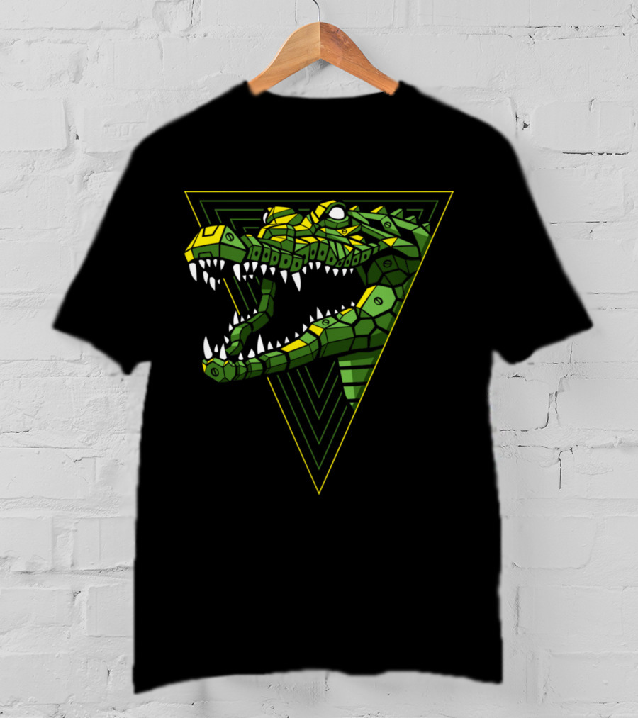 Cybernetic Reptile In Geometric Triangle T-Shirt