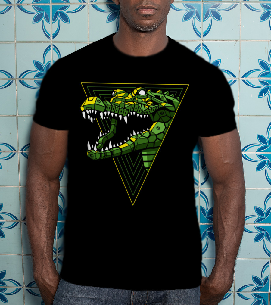Cybernetic Reptile In Geometric Triangle T-Shirt