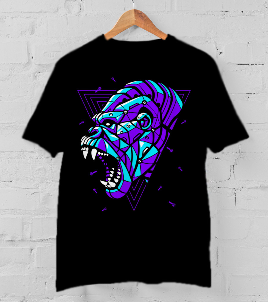 Cyber Punk Gorilla Geometric Triangles T-Shirt