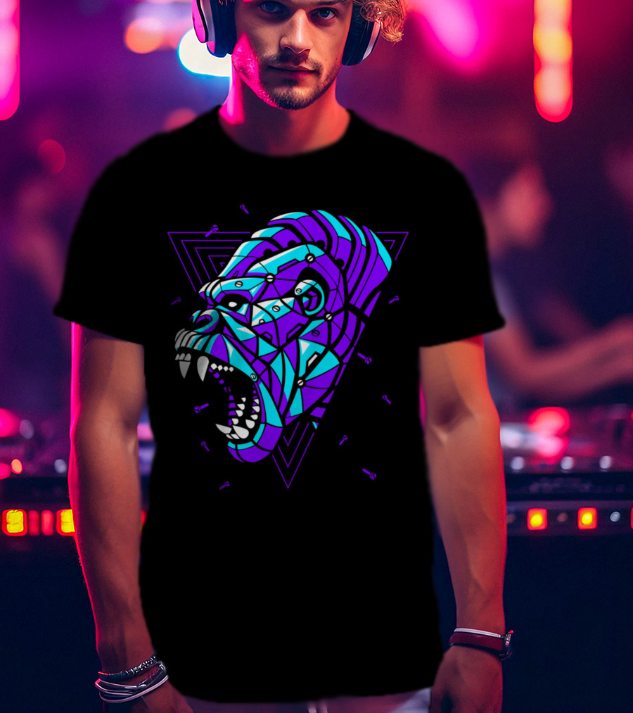 Cyber Punk Gorilla Geometric Triangles T-Shirt