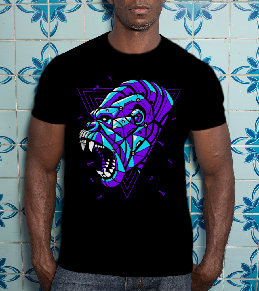 Cyber Punk Gorilla Geometric Triangles T-Shirt