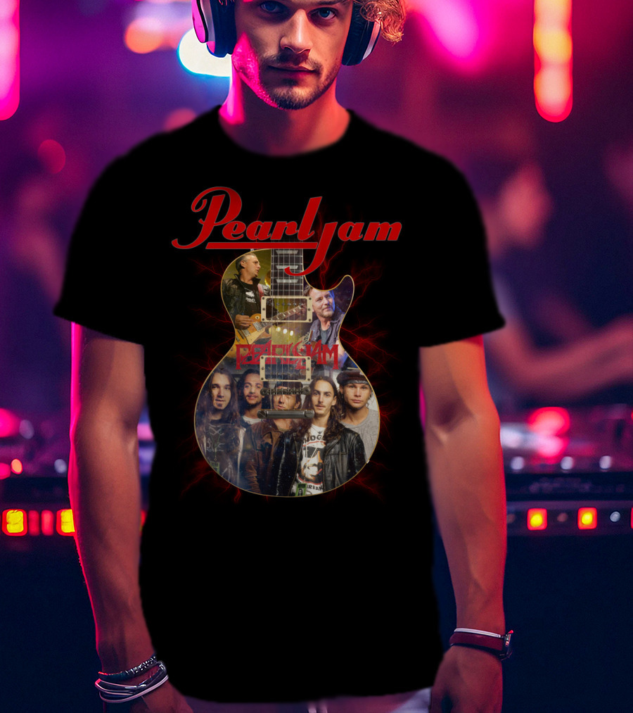 Pearljam Band Members Inside Guitar Image T-Shirt