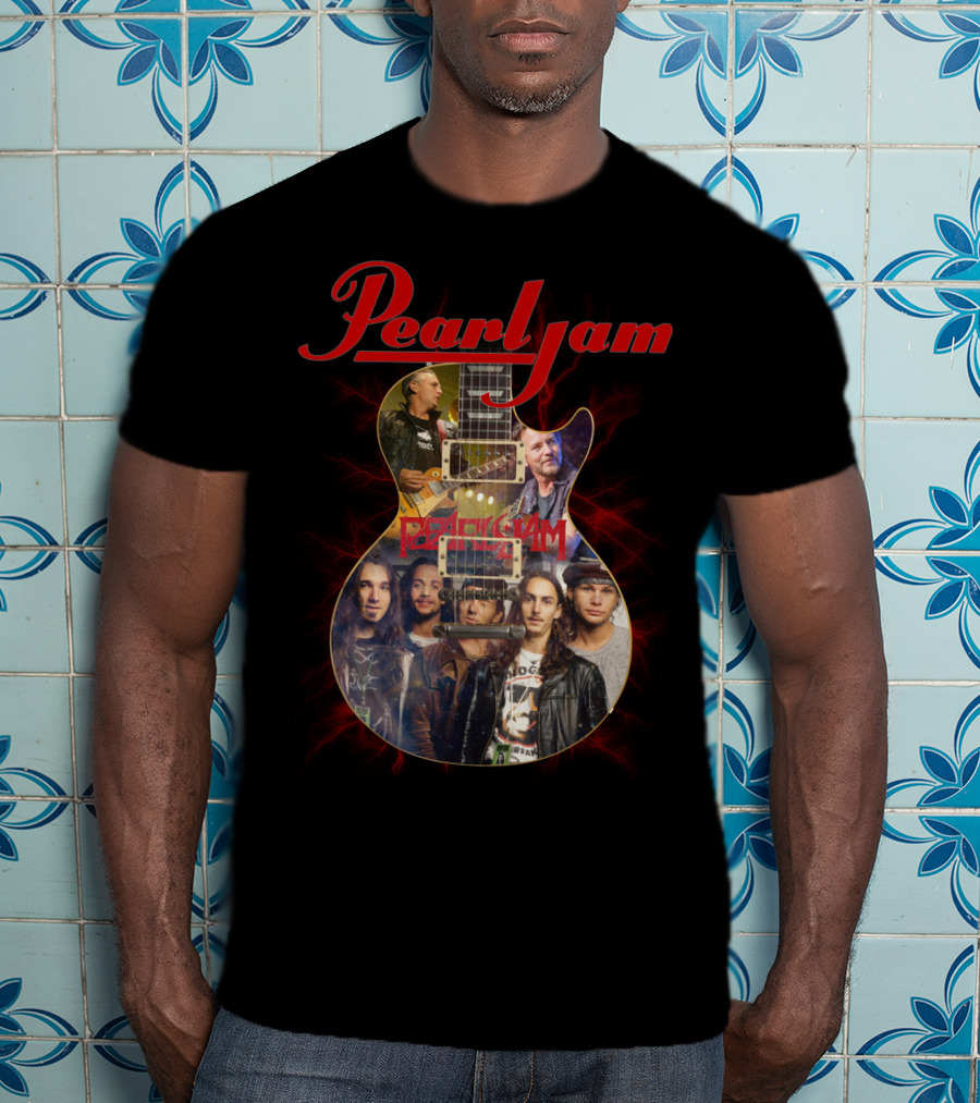 Pearljam Band Members Inside Guitar Image T-Shirt