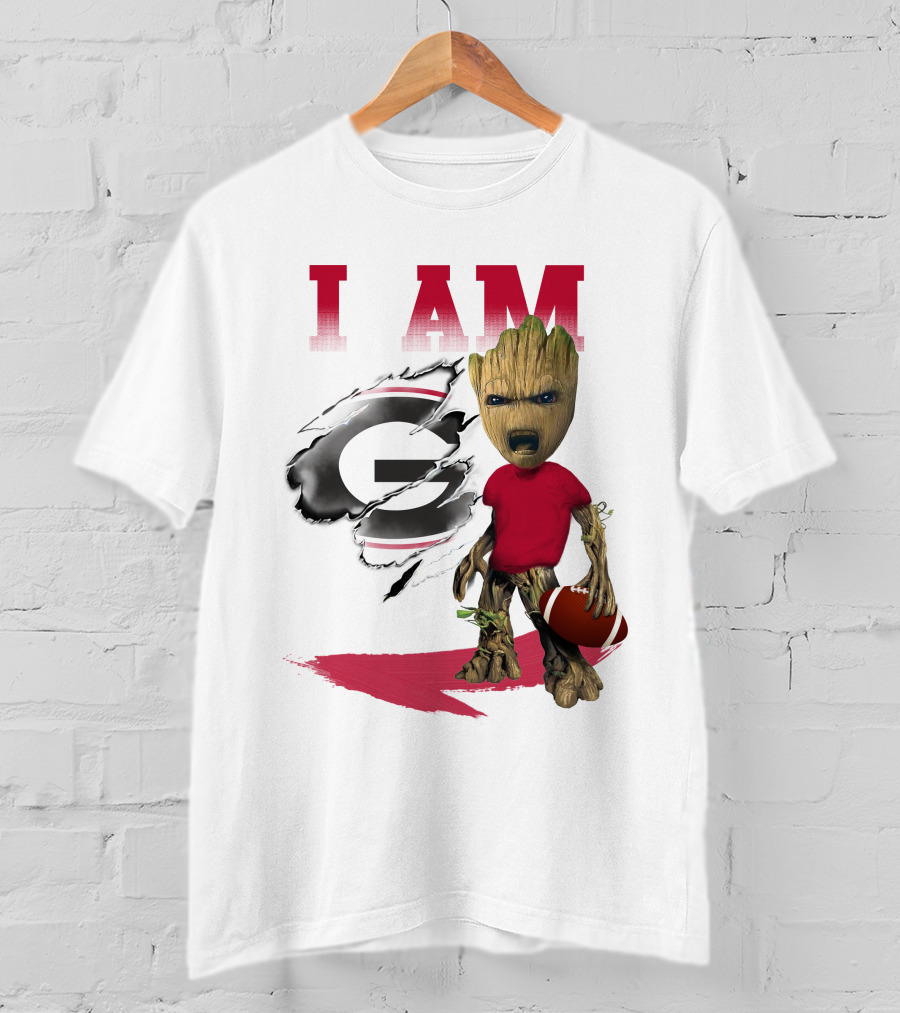 I AM Georgia Bulldogs Groot Holding Football T-Shirt