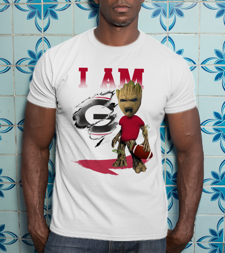 I AM Georgia Bulldogs Groot Holding Football T-Shirt