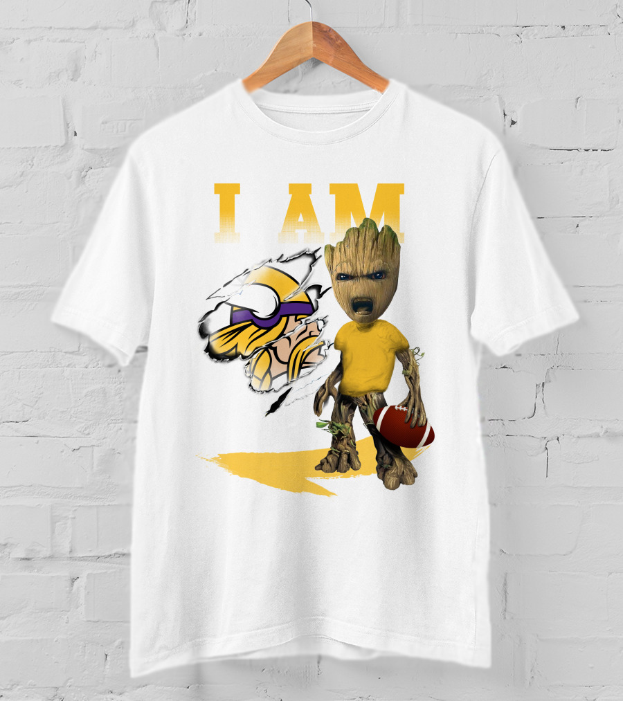 I AM Minnesota Vikings Baby Groot Football T-Shirt