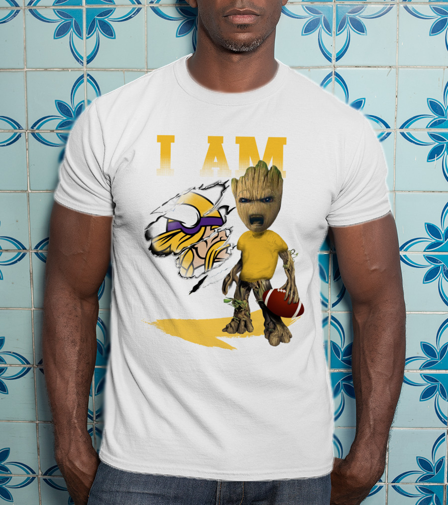 I AM Minnesota Vikings Baby Groot Football T-Shirt