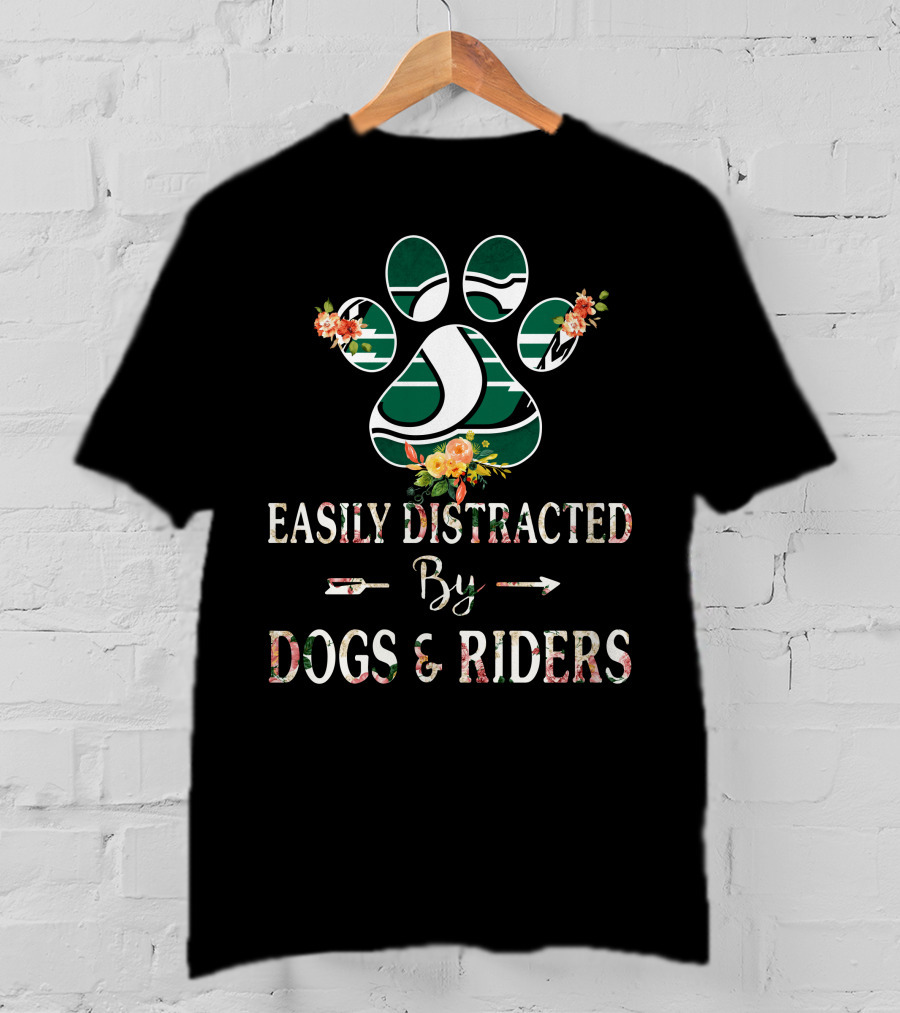 Easily Distracted By Dogs And Riders Paw Print Flower T-Shirt