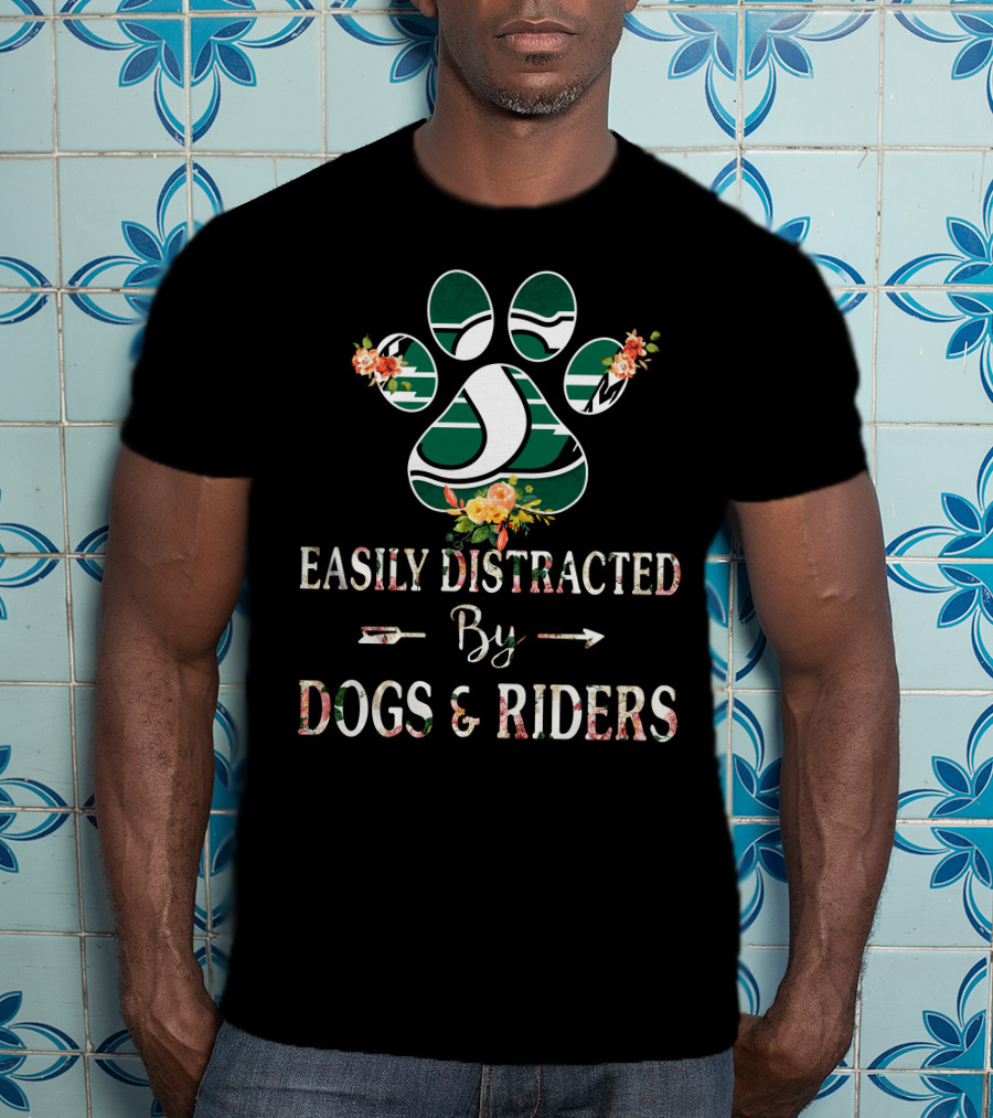 Easily Distracted By Dogs And Riders Paw Print Flower T-Shirt