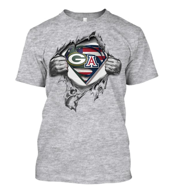 Green Bay Packers Arizona Wildcats Superman Logo American Flag Rip T-Shirt