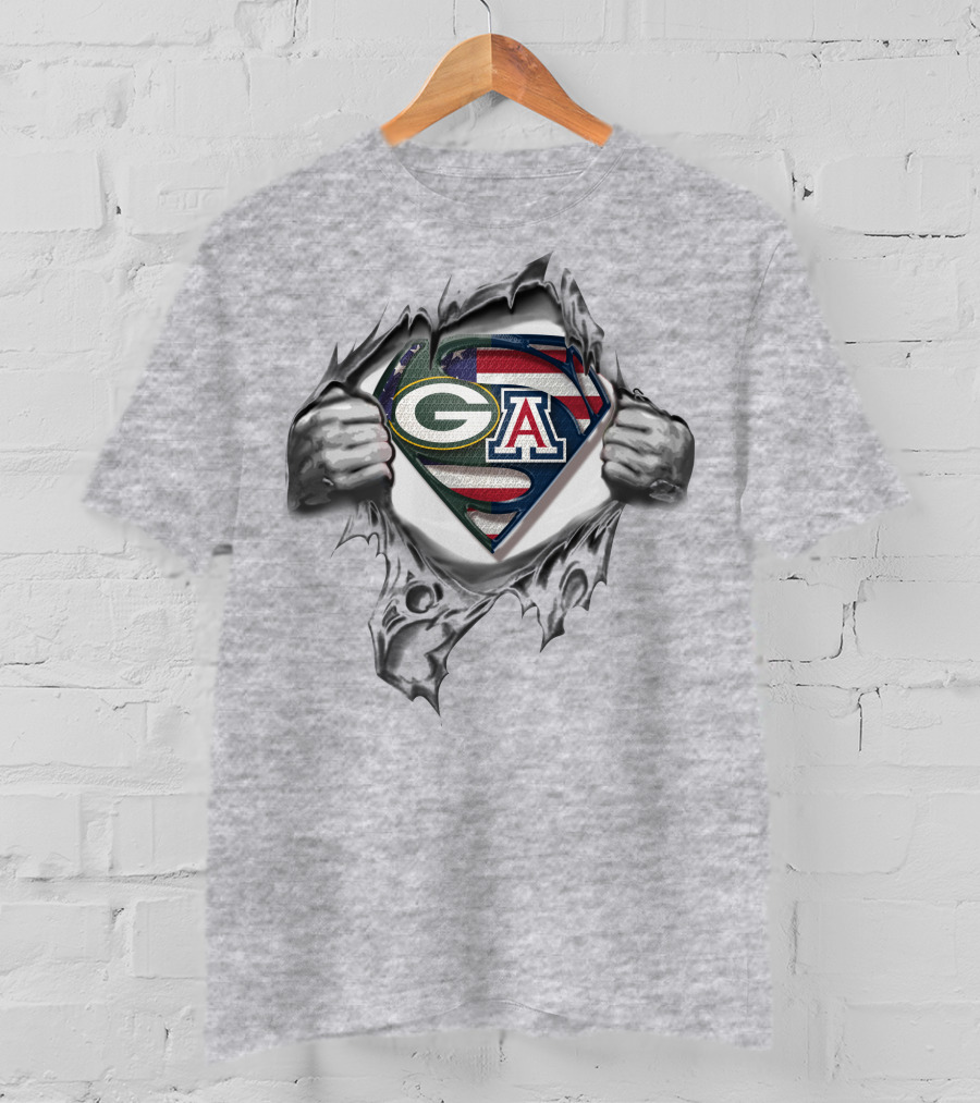 Green Bay Packers Arizona Wildcats Superman Logo American Flag Rip T-Shirt
