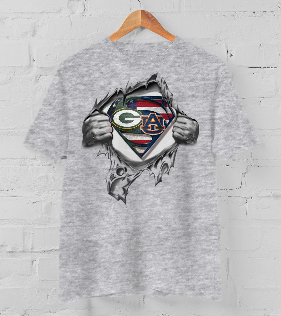 Green Bay Packers Auburn Tigers Superman Logo USA Flag T-Shirt