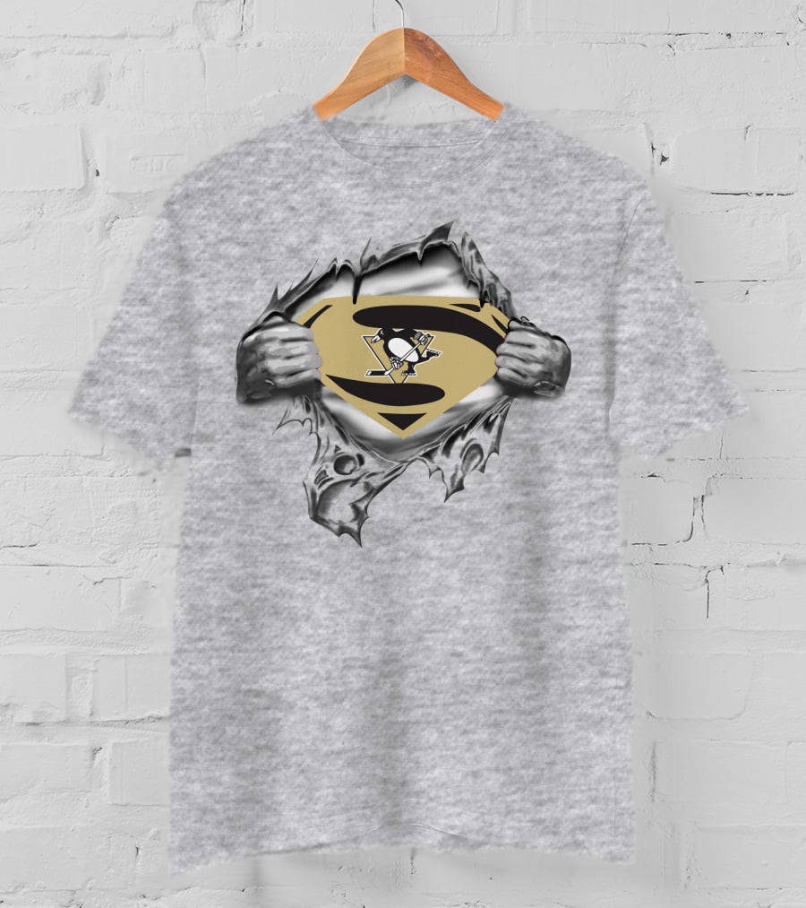 Pittsburgh Penguins Hockey Superhero Emblem Reveal T-Shirt