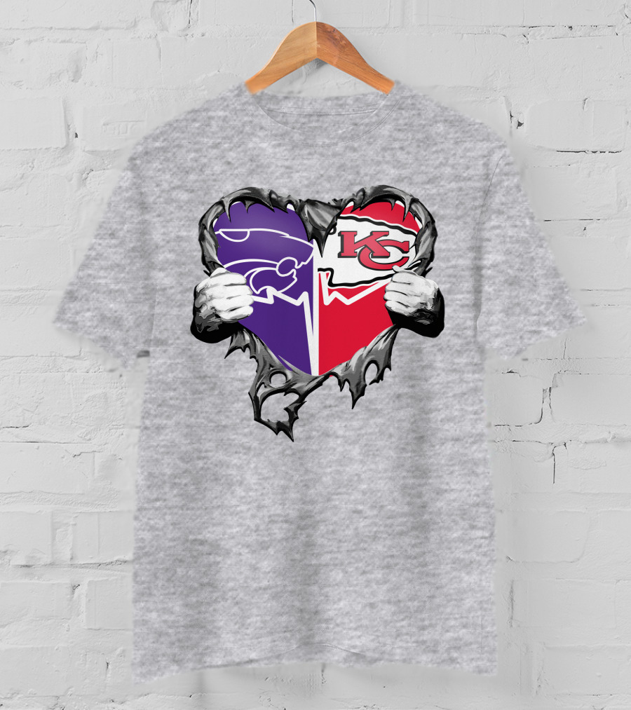 Kansas City Chiefs And Kansas State Wildcats Heart T-Shirt