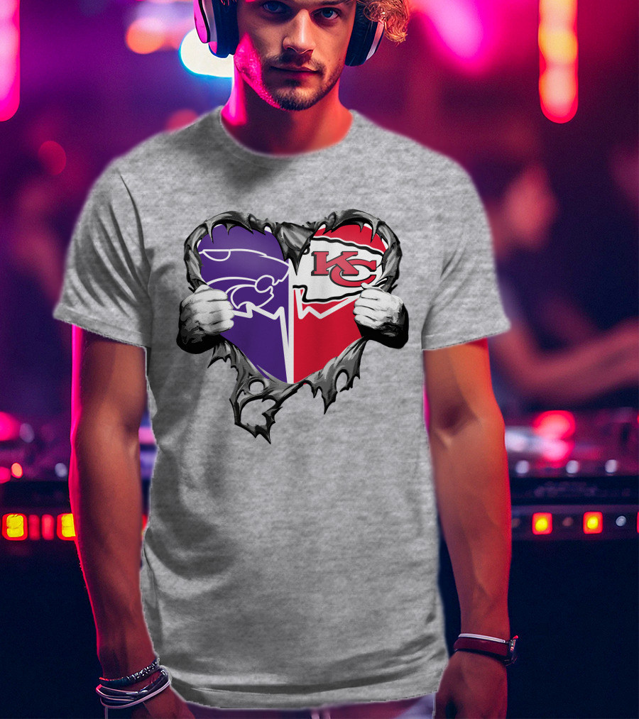 Kansas City Chiefs And Kansas State Wildcats Heart T-Shirt