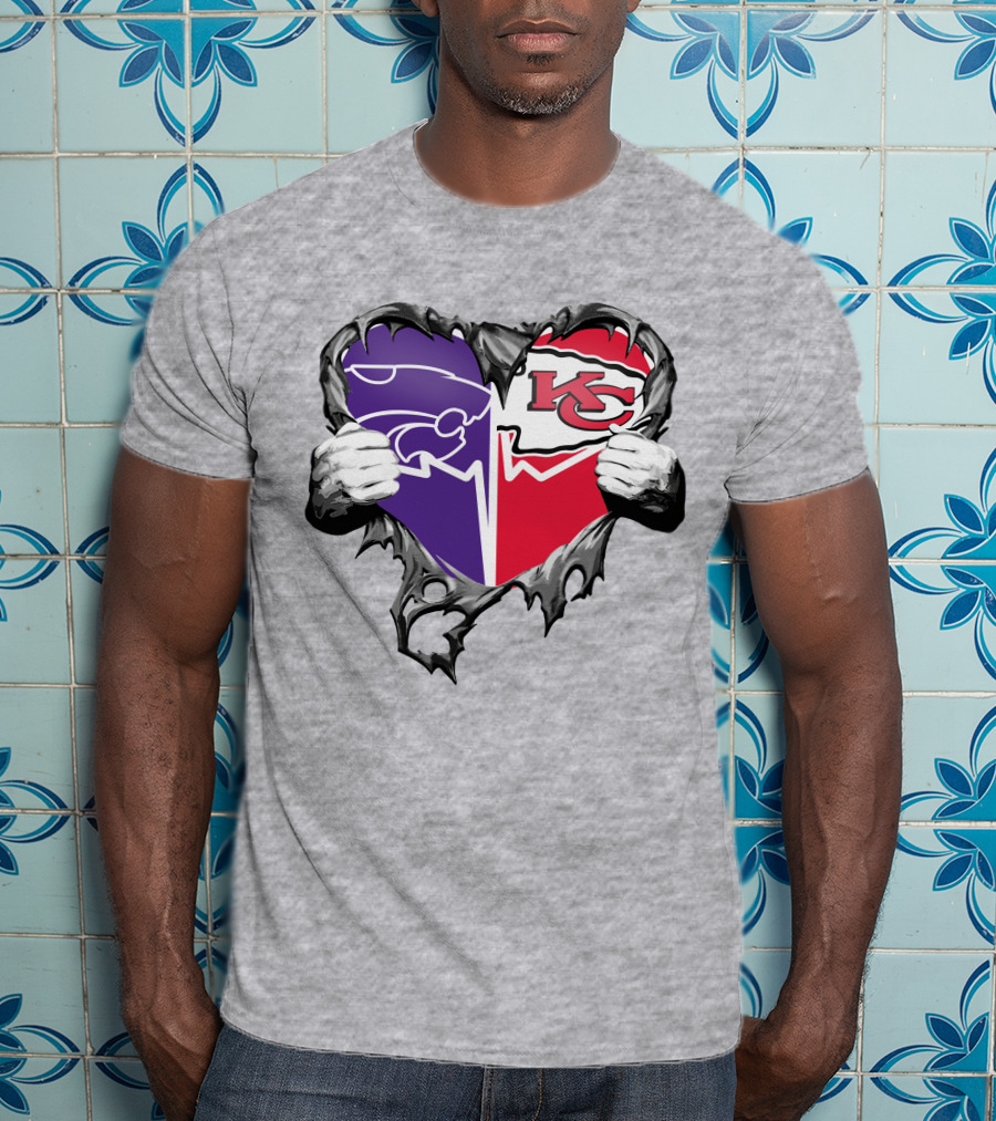 Kansas City Chiefs And Kansas State Wildcats Heart T-Shirt