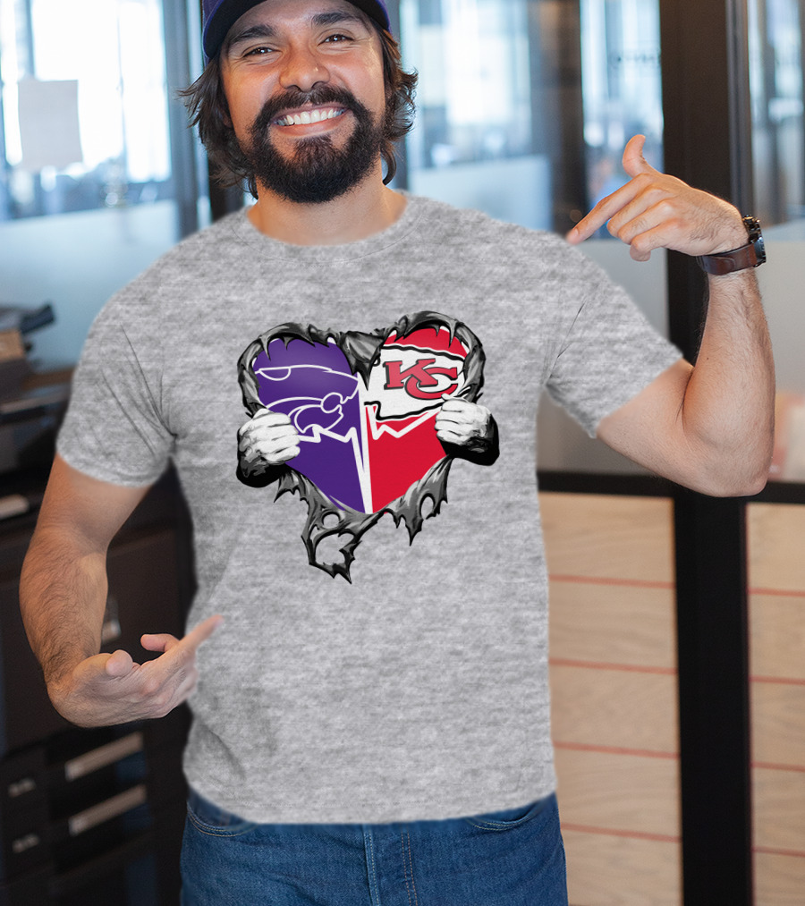 Kansas City Chiefs And Kansas State Wildcats Heart T-Shirt
