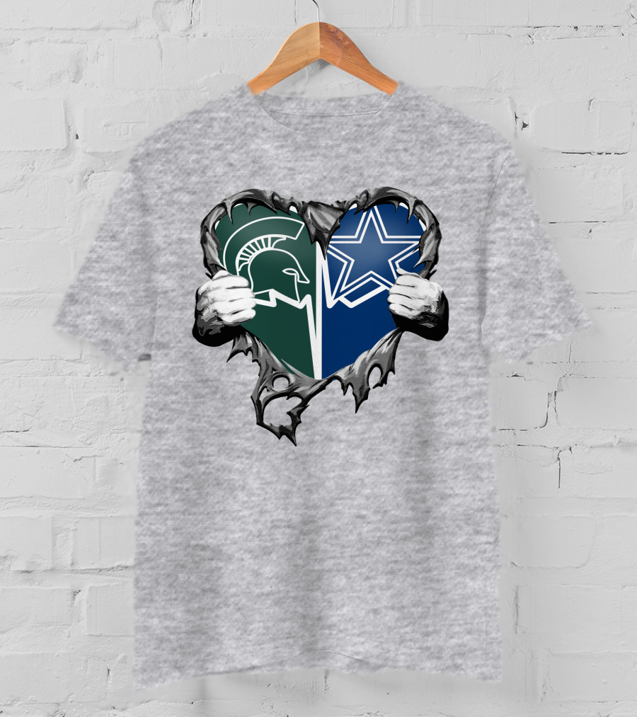Cowboys And Michigan State Heart Logo Fusion T-Shirt