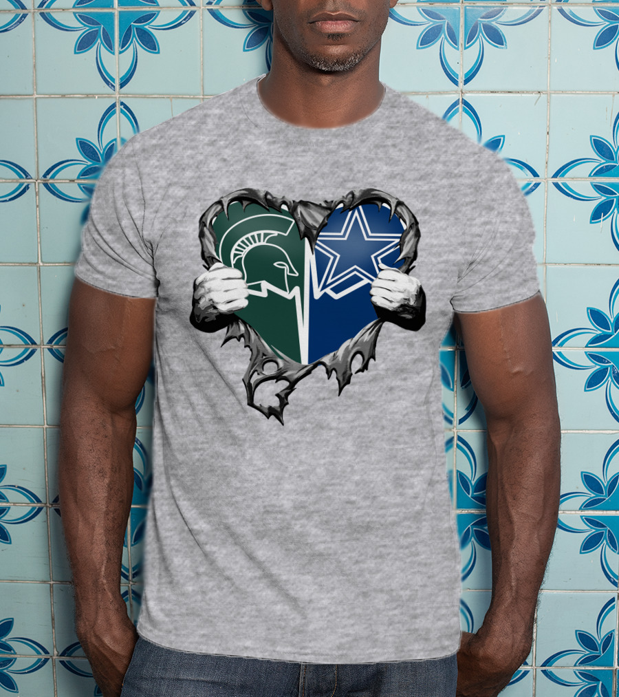 Cowboys And Michigan State Heart Logo Fusion T-Shirt