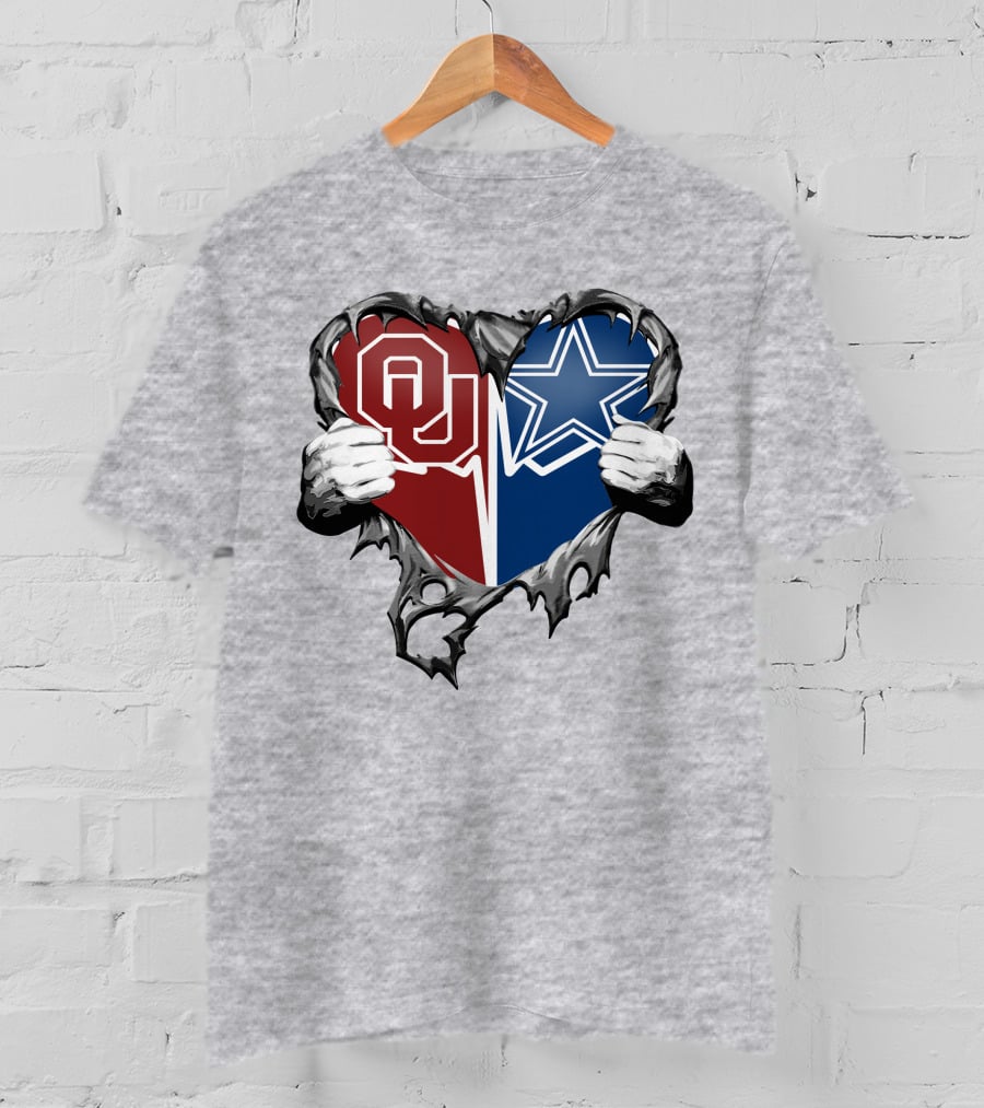 Cowboys And Sooners Heart Oklahoma And Dallas Fans T-Shirt