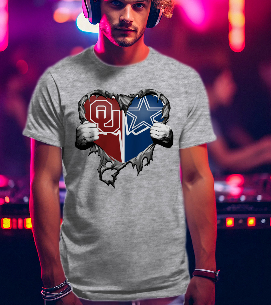 Cowboys And Sooners Heart Oklahoma And Dallas Fans T-Shirt