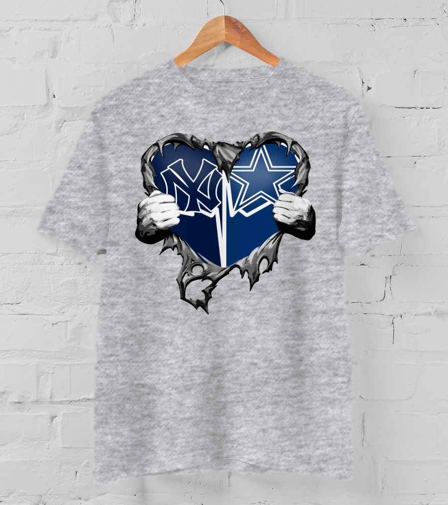 Cowboys And Yankees Heart Emblem With Hands Holding T-Shirt