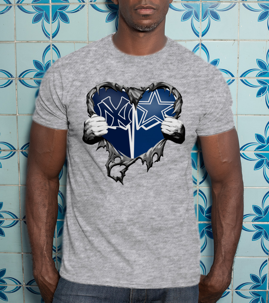 Cowboys And Yankees Heart Emblem With Hands Holding T-Shirt