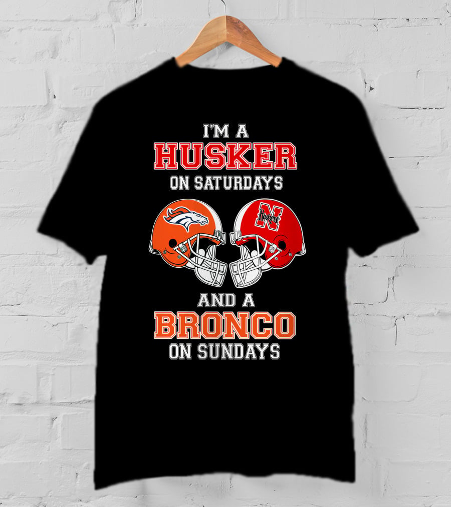 Husker On Saturdays And Bronco On Sundays Football Helmets T-Shirt