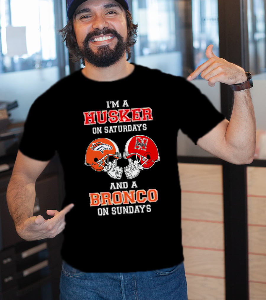Husker On Saturdays And Bronco On Sundays Football Helmets T-Shirt
