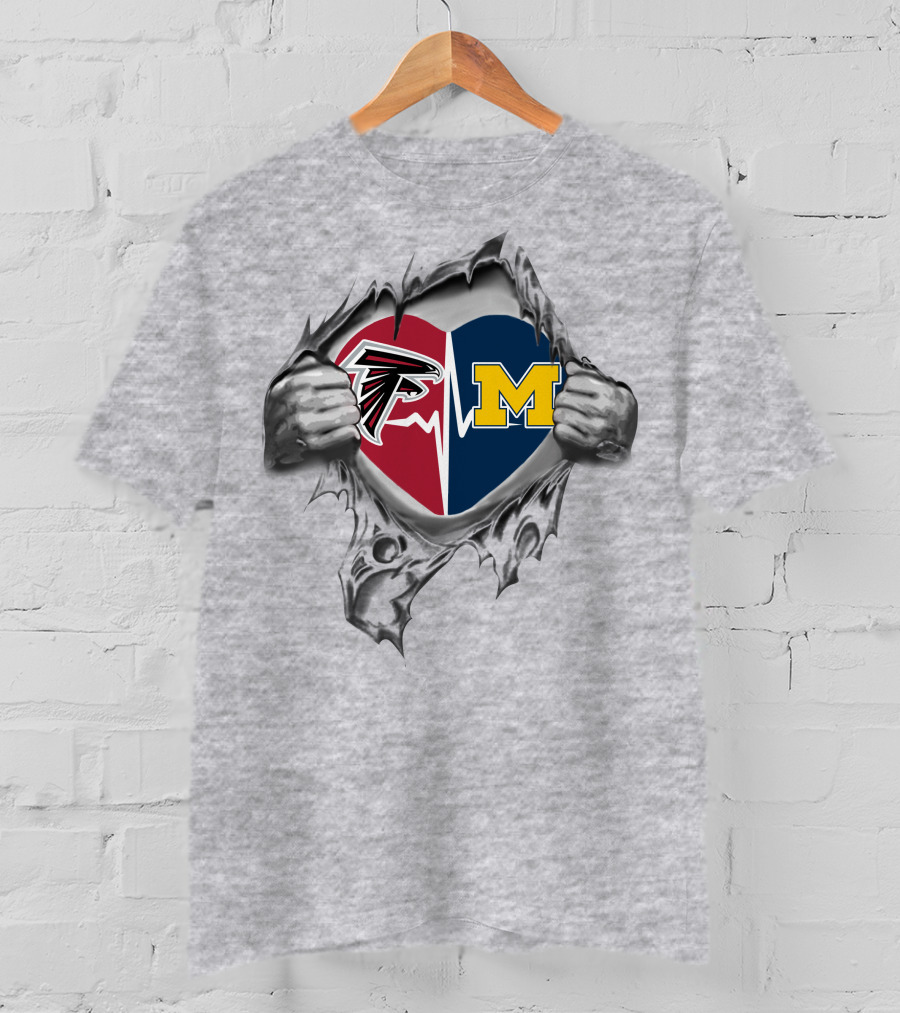 Michigan Wolverines Atlanta Falcons Heartbeat Split T-Shirt
