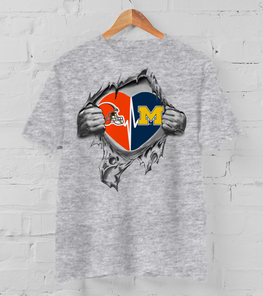 Michigan Wolverines Heart Cleveland Browns Helmet T-Shirt