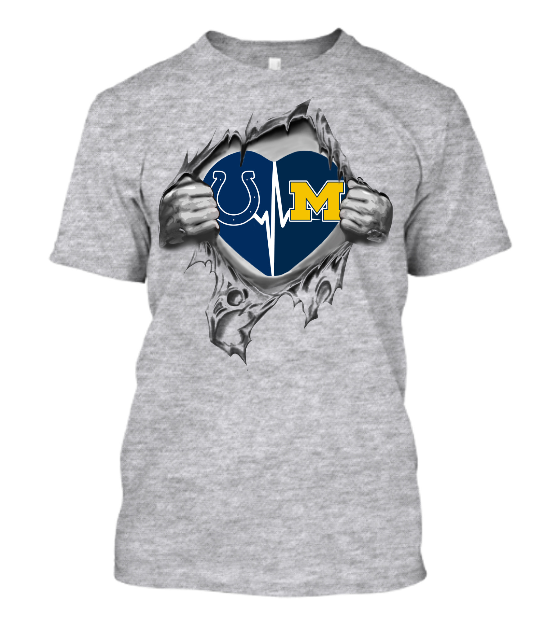 Michigan Wolverines Indianapolis Colts Heartbeat Logo Fusion T-Shirt